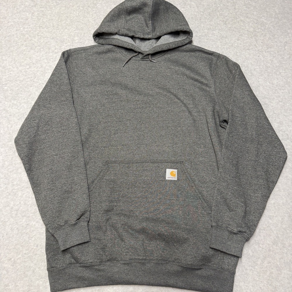Carhartt Hoodie Mens Medium Gray Loose Fit Fleece Pullover Sweatshirt Logo K121
